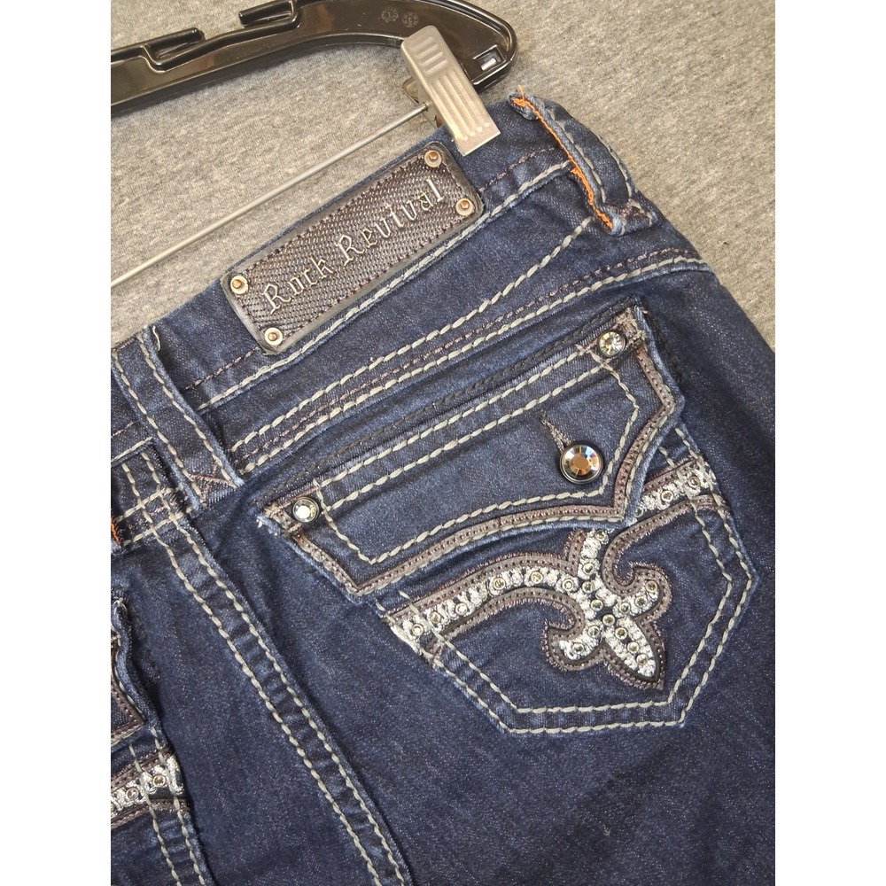 Rock Revival Womens Jeans 30X32 Dark Blue Denim Skinny Kaitlyn Embellished Thick